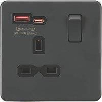 KnightsBridge Screwless 13A 1G Switched Socket w/ Dual USB FASTCHARGE ports A/C (5-12V 4A shared) - Anthracite