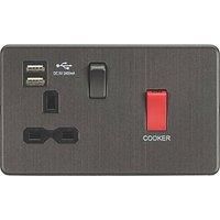KnightsBridge Screwless 45A DP Switch & 13A Switched Socket with Dual USB Charger 2.4A - Smoked Bronze