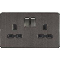 KNIGHTSBRIDGE SMOKED BRONZE SCREWLESS Switches & Sockets BLACK Insert + USB
