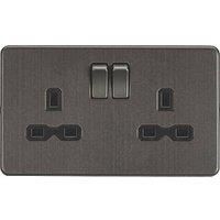 KNIGHTSBRIDGE SMOKED BRONZE SCREWLESS Switches & Sockets BLACK Insert + USB