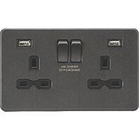 KnightsBridge 13A 2G switched socket with dual USB charger A + A (2.4A) - Smoked bronze