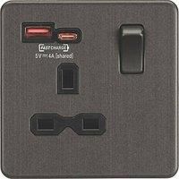 KNIGHTSBRIDGE SMOKED BRONZE SCREWLESS Switches & Sockets BLACK Insert + USB