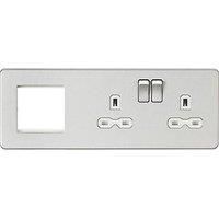 KNIGHTSBRIDGE BRUSHED CHROME SCREWLESS Switches & Sockets ALL Inserts + USB