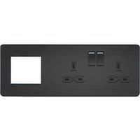 KnightsBridge Screwless 13A 2G DP Socket + 2G Modular Combination Plate - Matt Black