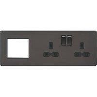 Screwless 13A 2G DP Socket + 2G Modular Combination Plate - Smoked Bronze