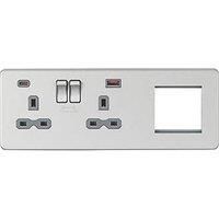 KNIGHTSBRIDGE BRUSHED CHROME SCREWLESS Switches & Sockets ALL Inserts + USB