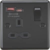KNIGHTSBRIDGE ROUND EDGE MATT BLACK SWITCHES AND SOCKETS BLACK INSERT