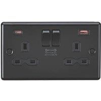 KNIGHTSBRIDGE ROUND EDGE MATT BLACK SWITCHES AND SOCKETS BLACK INSERT