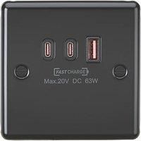Knightsbridge 63W 5A 63W 3-Outlet Type A & C USB Socket Matt Black with Black Inserts (434PY)