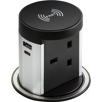 Knightsbridge 13A Pop up Socket with 10W Wireless Charger and Dual USB A+C (12V DC 1.5A) Max. 30W