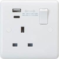 KnightsBridge 13A 1G DP Curved Edge Switched Socket with Dual USB A+C