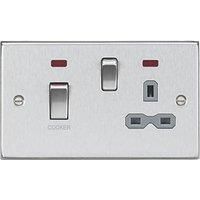 Knightsbridge 45 & 13A 2-Gang DP Cooker Switch & 13A DP Switched Socket Brushed Chrome with LED with Colour-Matched Inserts (300VR)