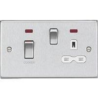 KnightsBridge 45A DP Switch and 13A switched socket with neons - brushed chrome with white insert