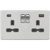 Knightsbridge 13A 2G DP Switched Socket with Dual USB A+C [45W FASTCHARGE] - Brushed Chrome with black insert