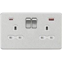 Knightsbridge 13A 2G DP Switched Socket with Dual USB A+C [45W FASTCHARGE] - Brushe Chrome with White Insert