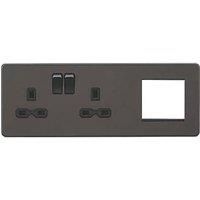 Screwless 13A 2G DP Socket + 2G Modular Combination Plate - Smoked Bronze