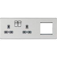 Screwless 13A 2G DP Socket + 2G Modular Combination Plate - Brushed Chrome