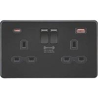 Knightsbridge 13A 2-Gang DP Switched Socket + 2.25A 45W 2-Outlet Type A & C USB Charger Matt Black with Black Inserts (926PY)