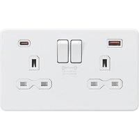 KnightsBridge 13A 2G DP Switched Socket with Dual USB A+C [45W FASTCHARGE] - Matt White