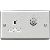 Knightsbridge 13A 1G DP Lockable socket - Brushed Chrome with white insert, (CL9LOCKBCW)