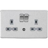 KnightsBridge 13A 2G DP Switched Socket with Night Light Function - Brushed Chrome with Grey Insert