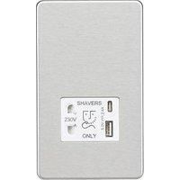 KnightsBridge Shaver socket with dual USB A+C (5V DC 2.4A shared) - brushed chrome with white insert
