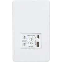 KnightsBridge Shaver socket with dual USB A+C (5V DC 2.4A shared) - matt white