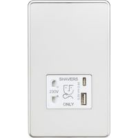 Knightsbridge Screwless Shaver Socket with Dual USB A+C (5V DC 2.4A Shared) - Polished Chrome with White Insert