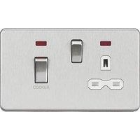 KnightsBridge 45A DP Switch and 13A Switched Socket with Neons, Brushed Chrome with White Insert