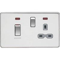 KnightsBridge 45A DP Switch and 13A Switched Socket with Neons, Polished Chrome with Grey Insert