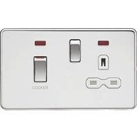 Knightsbridge SFR83MNPCW 45 & 13A 2-Gang DP Cooker Switch & 13A DP Switched Socket Polished Chrome with LED with White Inserts (766TX)