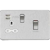 KnightsBridge 45A DP Switch and 13A Switched Socket with Dual USB Charger - Brushed Chrome with White Insert