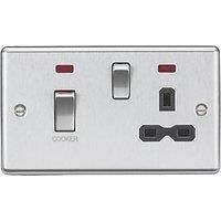 Knightsbridge 45 & 13A 2-Gang DP Cooker Switch & 13A DP Switched Socket Brushed Chrome with LED with Black Inserts (481VR)