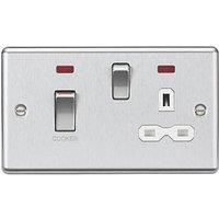 Knightsbridge CL83MNBCW 45 & 13A 2-Gang DP Cooker Switch & 13A DP Switched Socket Brushed Chrome with LED with White Inserts (784TY)