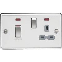 45A DP Switch and 13A Switched Socket with neons - Polished Chrome with Grey Insert