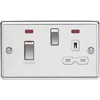 Knightsbridge CL83MNPCW 45 & 13A 2-Gang DP Cooker Switch & 13A DP Switched Socket Polished Chrome with LED with White Inserts (717TY)