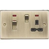 Knightsbridge 45 & 13A 2-Gang DP Cooker Switch & 13A DP Switched Socket Antique Brass with LED with Black Inserts (883VR)