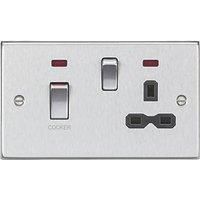 Knightsbridge 45 & 13A 2-Gang DP Cooker Switch & 13A DP Switched Socket Brushed Chrome with LED with Black Inserts (991VR)