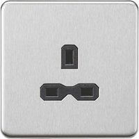 KnightsBridge 13A 1G Unswitched Socket - Brushed Chrome with Black Insert