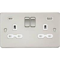 KnightsBridge 13A 2G SP Flat Plate Switched Socket with Dual USB A+C - Pearl, White Insert