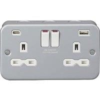 KnightsBridge 13A 2G SP Metal Clad Switched Socket with Dual USB C+A
