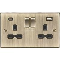 13A 2G SP Switched Socket with Dual USB A+C (5V DC 4.0A shared) - Antique Brass with Black Insert
