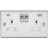 Knightsbridge 13A 2-Gang SP Switched Socket + 4.0A 20W 2-Outlet Type A & C USB Charger Polished Chrome with White Inserts (175PY)