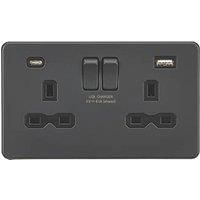 KNIGHTSBRIDGE SCREWLESS FLATPLATE LIGHT SWITCHES & SOCKETS ANTHRACITE RANGE