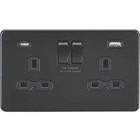 13A 2G SP Switched Socket with Dual USB A+C (5V DC 4.0A shared) - Matt Black with Black Insert