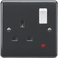 KnightsBridge 13A 1G DP switched socket with white rocker and neon [Part M compliant]