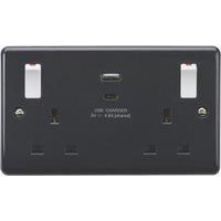 KnightsBridge 13A 2G Switched socket with white outboard rockers and dual USB (A+C) 4.8A [Part M compliant]
