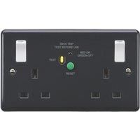 KnightsBridge 13A 2G DP RCD switched socket with white outboard rockers (Type-A) [Part M compliant]