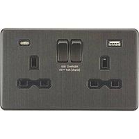 Knightsbridge 13A 2-Gang SP Switched Socket + 4.0A 20W 2-Outlet Type A & C USB Charger Smoked Bronze with Black Inserts (648PY)