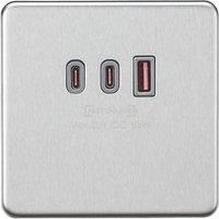 Knightsbridge 63W 5A 63W 3-Outlet Type A & C USB Socket Brushed Chrome with Grey Inserts (853PX)